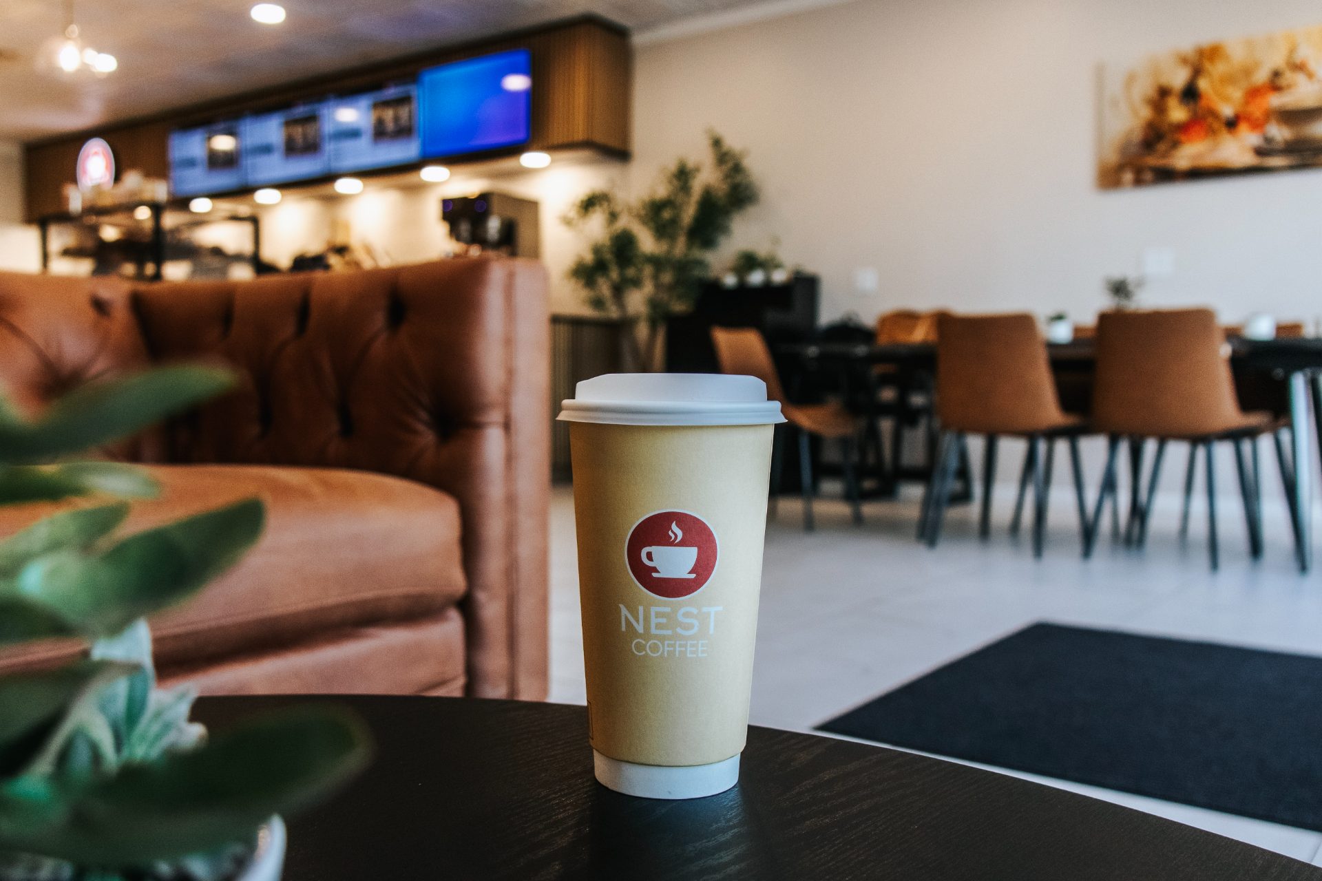 A Nest Coffee cup on a table in the dining room